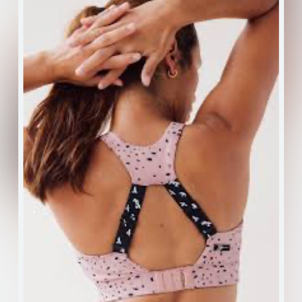 Oiselle Pink and Black Boom Sports Bra